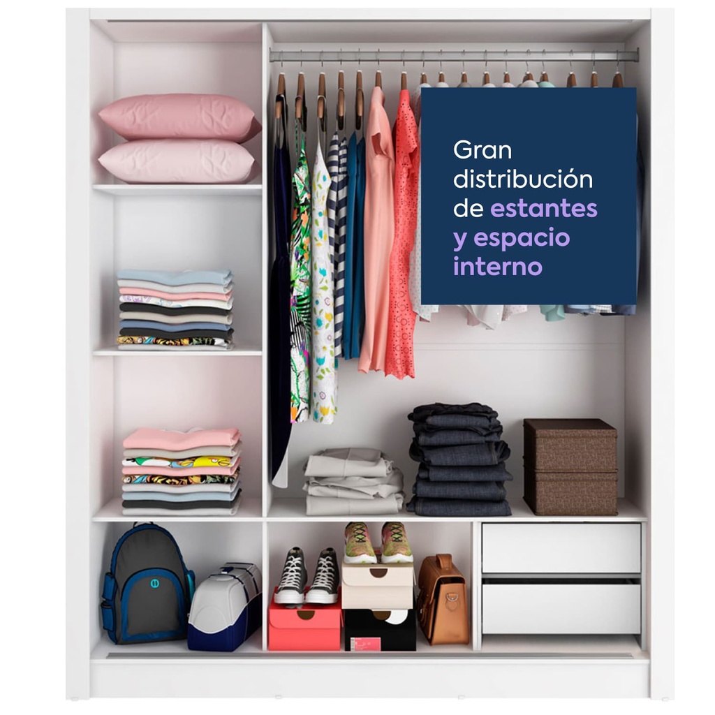 Closet Lyon 3 puertas 2 cajones blanco