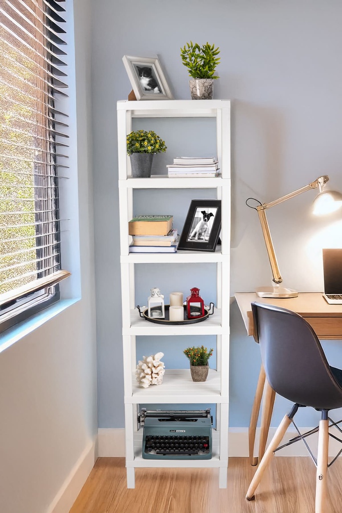 Estante plástico blanco 6 niveles 39x23x145,5cm