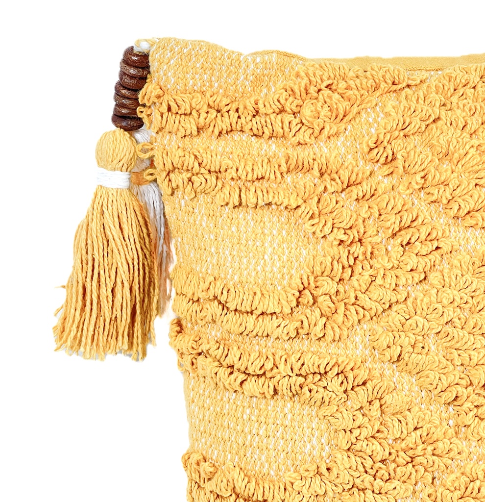 Cojín amarillo/blanco con borlas 30x50cm