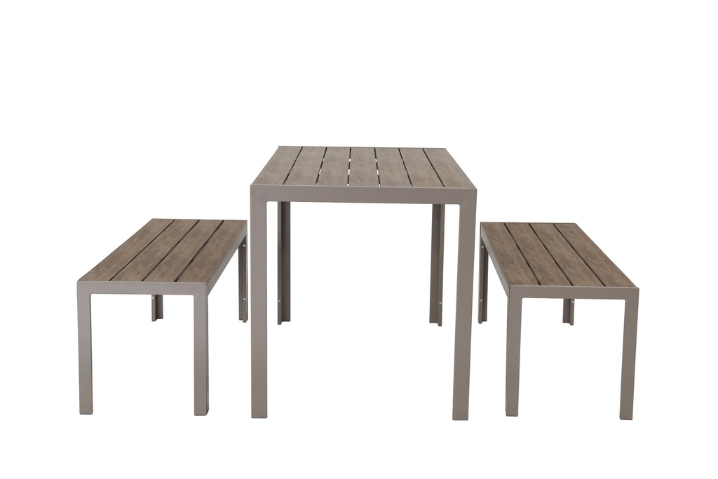 Juego comedor terraza 2 bancos Elko champagne