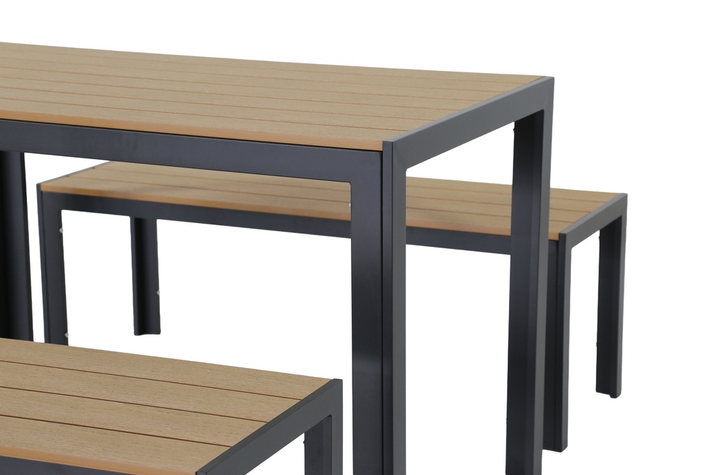 Juego comedor terraza 2 bancos Elko gris oscuro