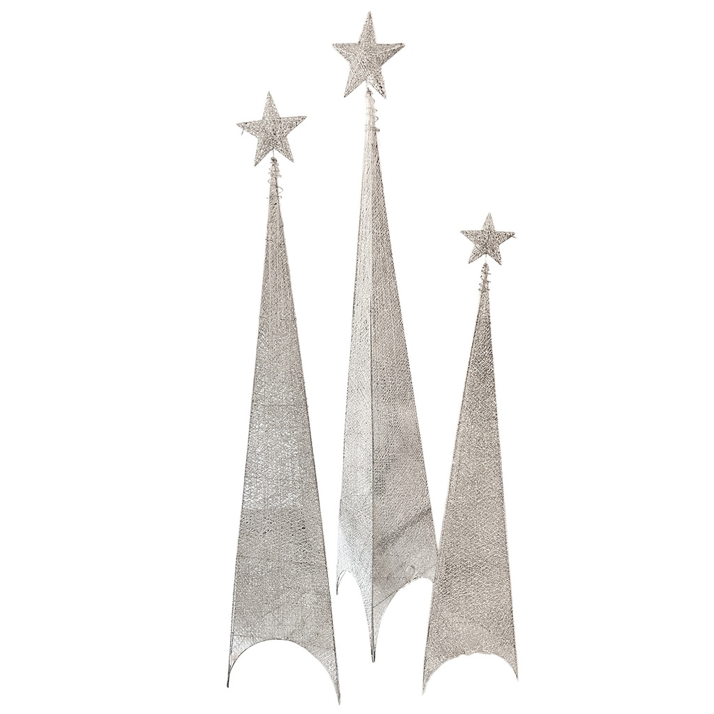 Figura navideña 180cm 100 luces LED árbol triangular plateado