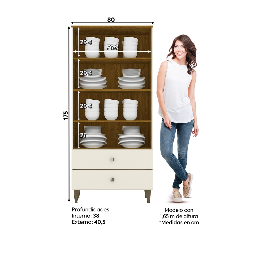 Vitrina 2 Puertas 2 Cajones Vidrio