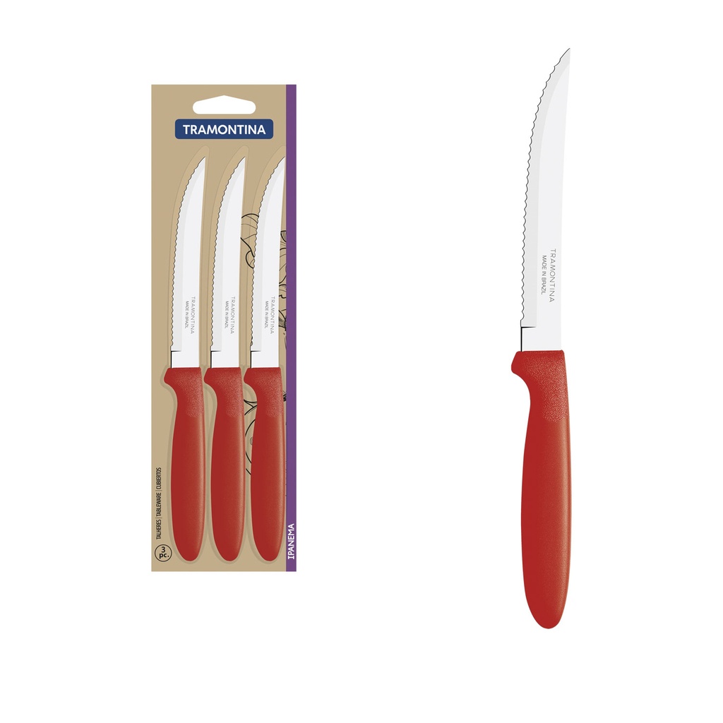 Juego 3 cuchillos asado rojo