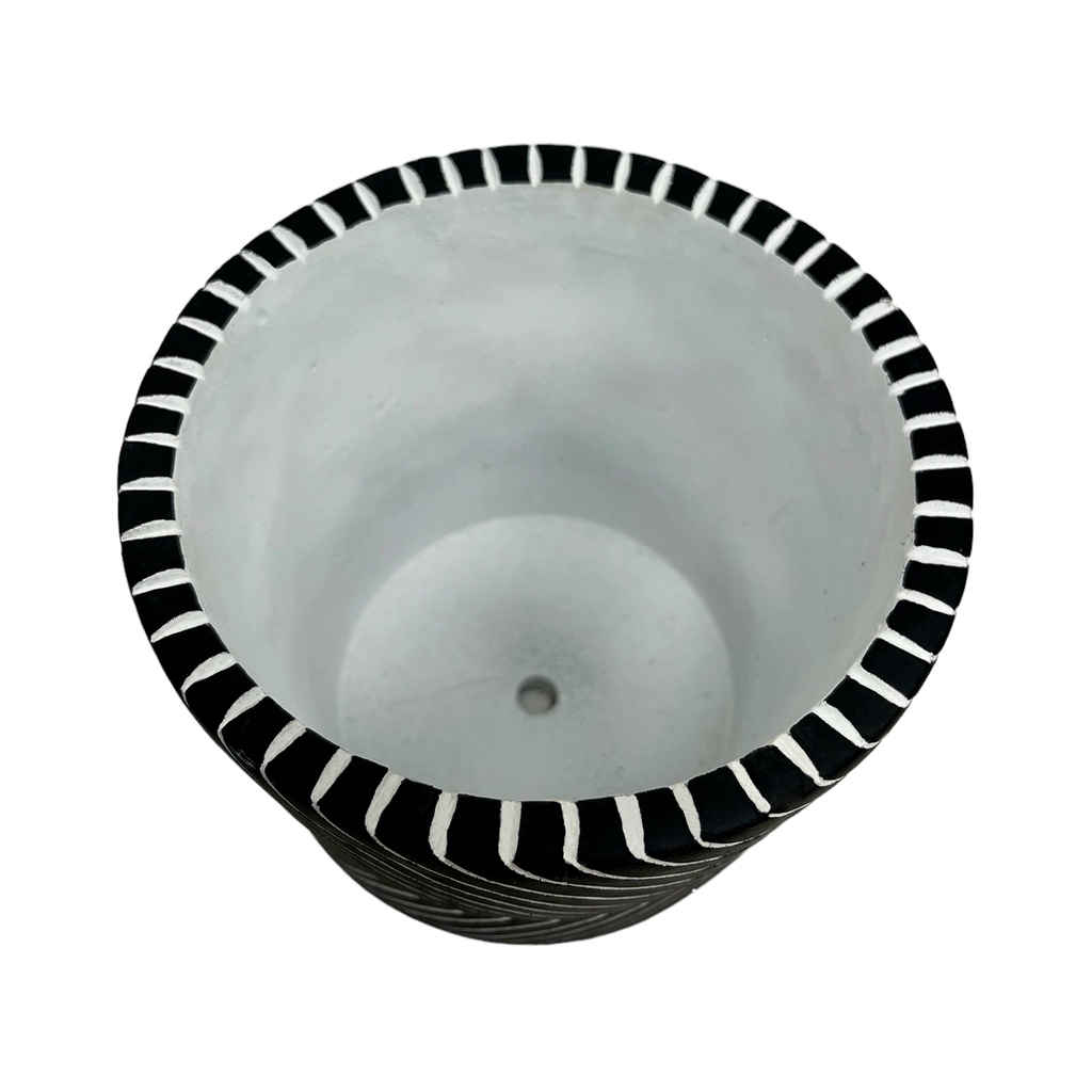 Macetero cemento líneas negro 15cm
