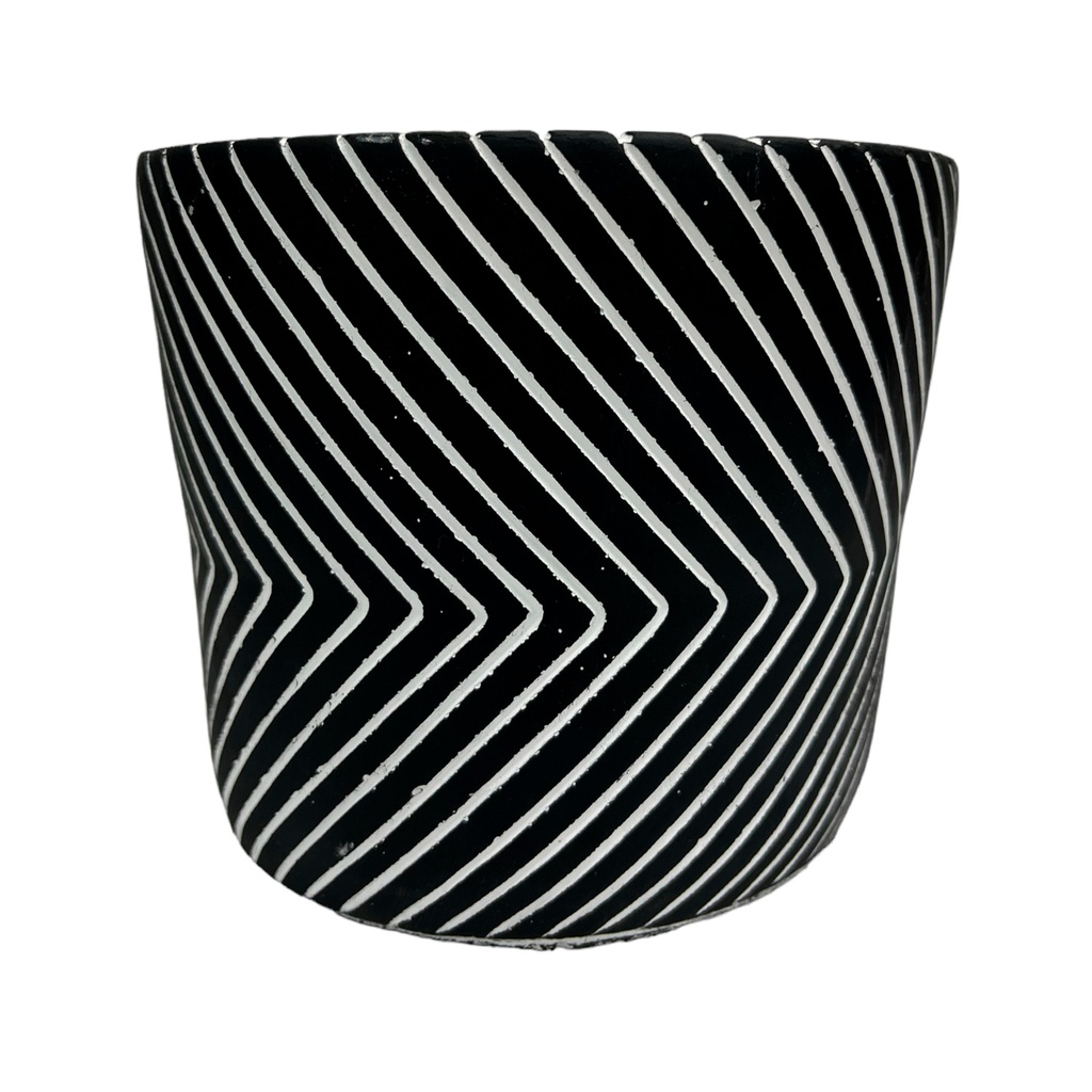Macetero cerámica 15cm líneas negro