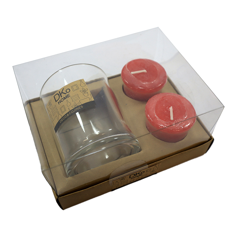 Vela candelabro vidrio 8cm rojo set 2