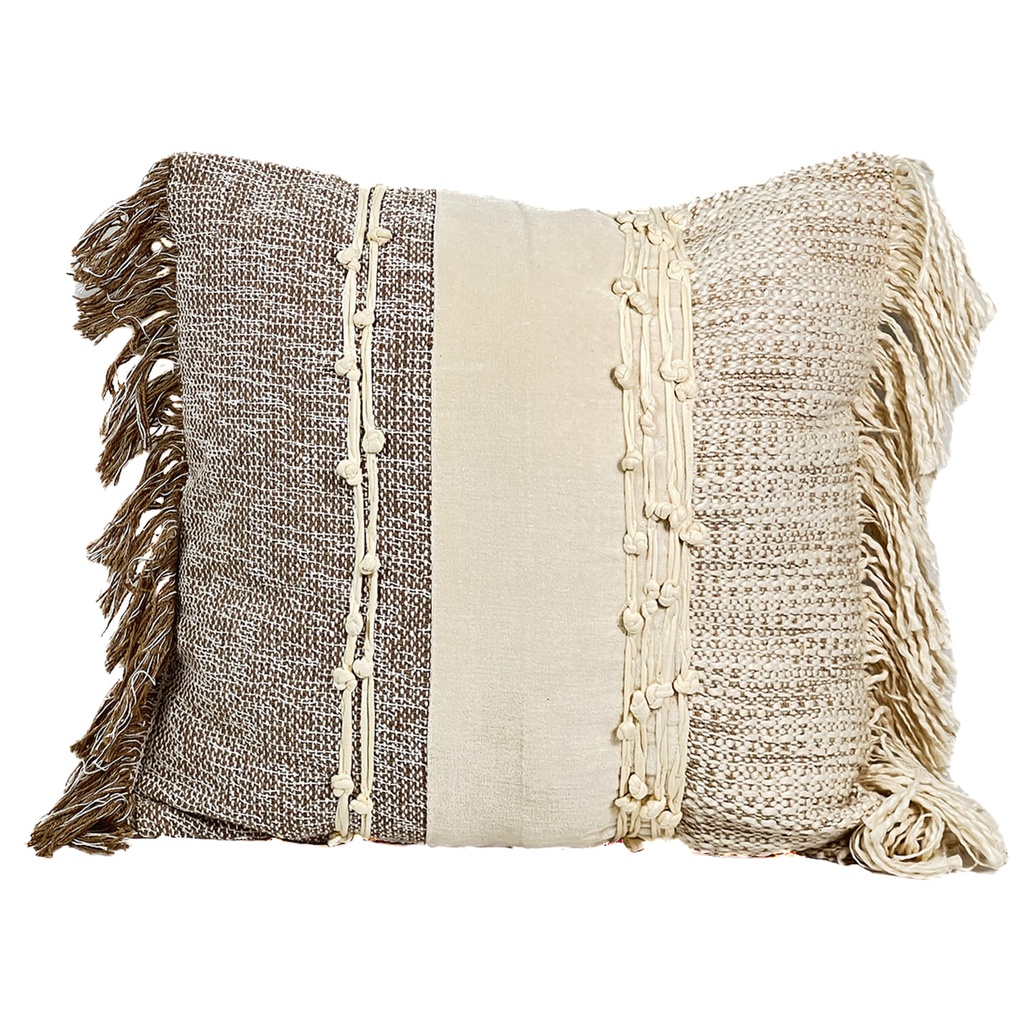 Cojín 45x45cm boho flecos beige