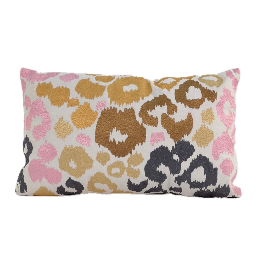Cojín 30x50cm print bordado dorado rosado