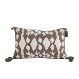 [230034243] Cojín 30x50cm verde/blanco con borlas